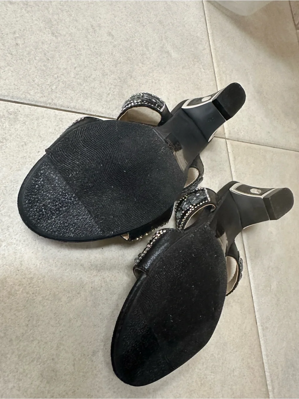 Italina Black Jeweled Slide Heels - Women's Dress Sandals (7)